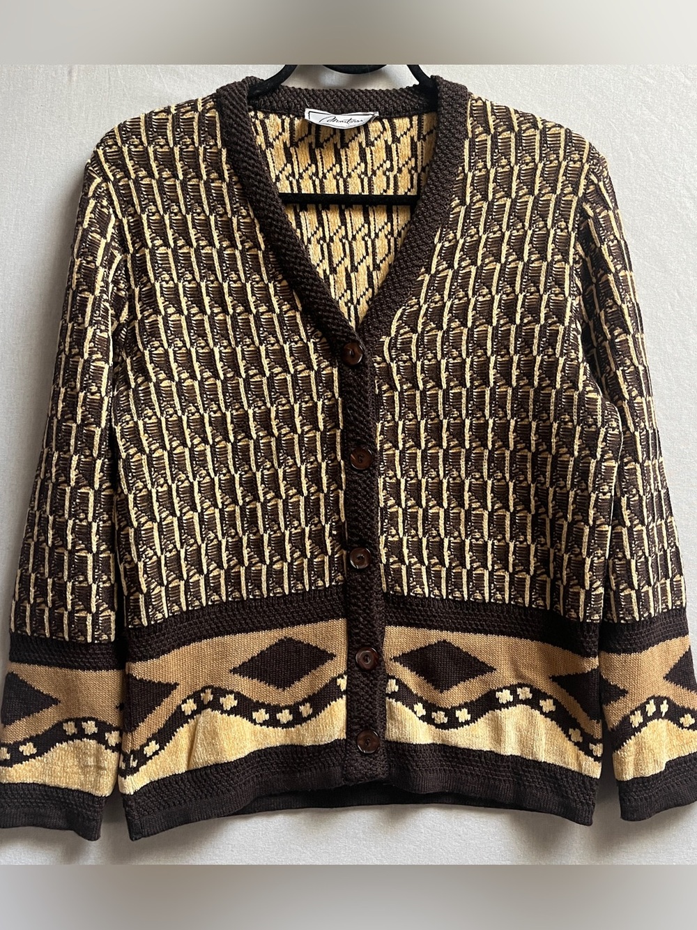 Montorsi Wool Blend Geometric Cardigan Sweater Size Large